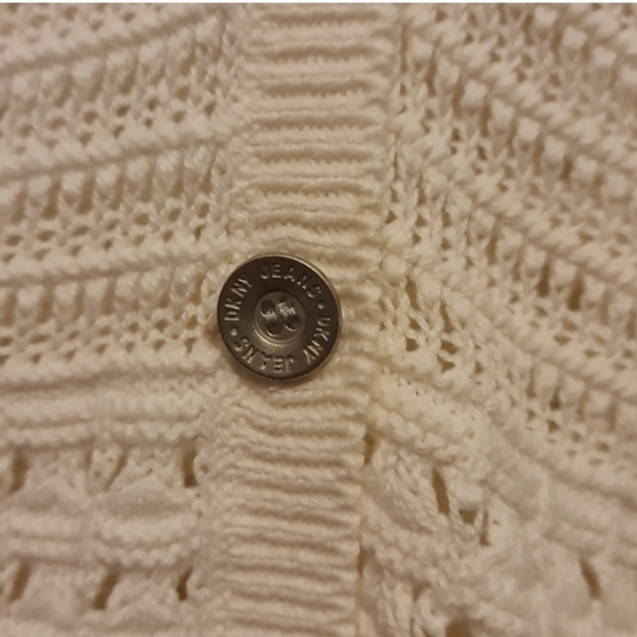 DKNY  jeans light crochet knit cardigan with holes size small white - Picture 2 of 6